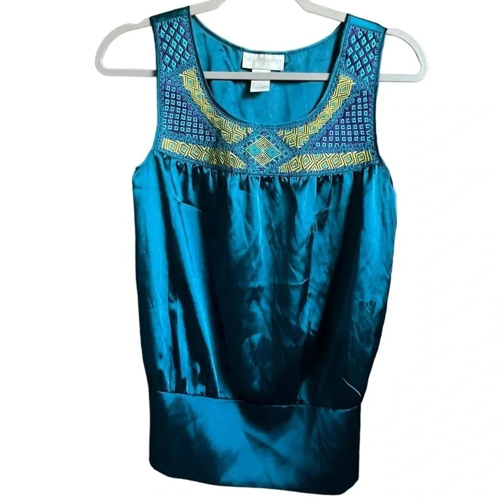 Soft Surroundings Satin Embroidered Bib Top Size XS